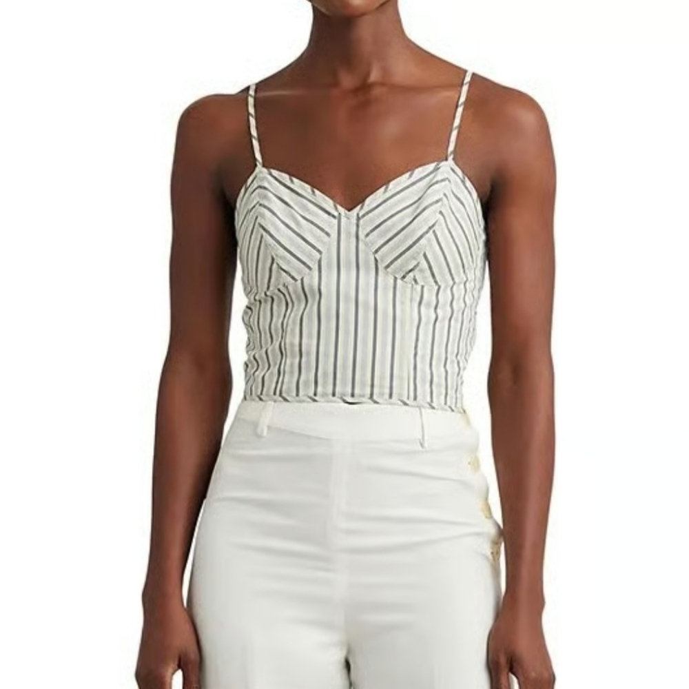 LAUREN RALPH LAUREN Striped Cotton Sleeveless Cropped Blouse